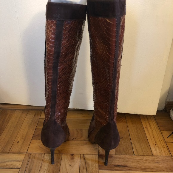 Dolce & Gabbana brown suede & snakeskin tall boots - Picture 4 of 8